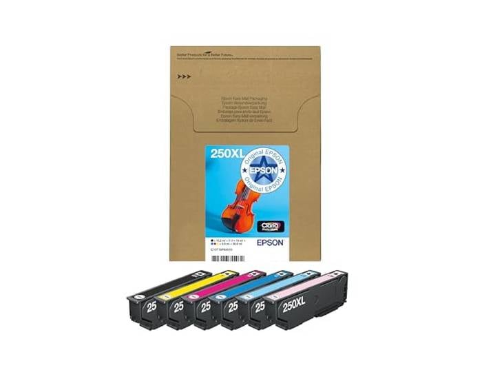 Epson Cartouches d’Encre d’Origine 250XL Multipack 6 Couleurs Violon 250 Emballage Plastique Réduit Noir\, Cyan\, Cyan Clair\, Magenta\, Magenta Clair\, Jaune 1 x 10\,2 ML\, 1 x 10 ML\, 3 x 8\,9 ML
