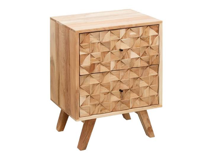 furnicato Nachttisch Nachtkonsole Echtholz 44x61x35 cm Holzfarben, Vollauszug-Schubladen Nachtkästchen mit Filzgleitern für Schlafzimmer