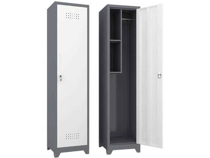 Armoire à balais en acier – Armoire de rangement étroite verrouillable 4 compartiments – Grise 165 cm
