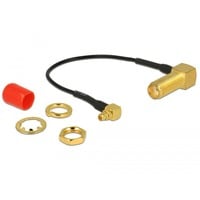 Antennenkabel SMA 90° (Buchse zum Einbau) > MMCX 90° Stecker, Adapter grau/gold, 10cm