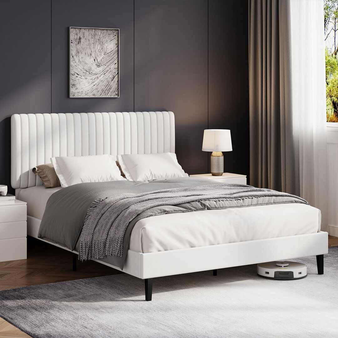 17 Stories Upholstered Velvet Bed White 135x190
