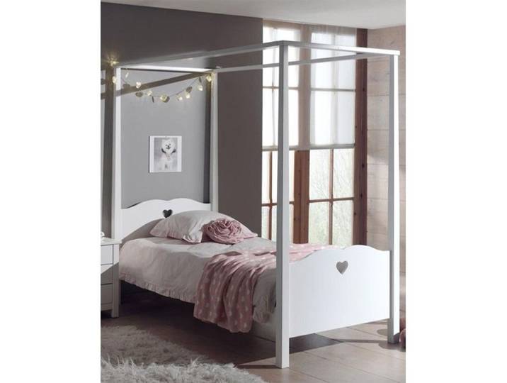 Pack - Lit à Baldaquin Enfant & Sommier  Amori  90x200cm Blanc
