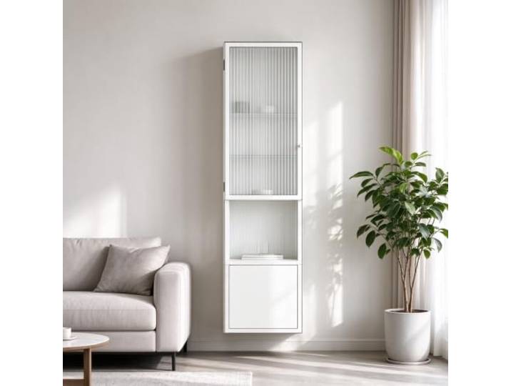 Wandschrank mit Glastüren, Metallorganisator für Badezimmer, 4 Ebenen Platzsparender Wandschrank, Schmales Design, Robuster Metallrahmen, Gehärtetes Glas(White)
