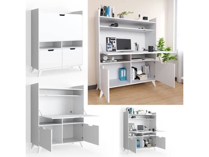 Secrétaire bureau Berdi 110x45cm Blanc Vicco 36747