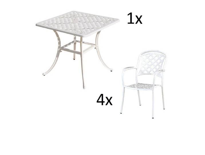 Inko Sitzgruppe Inko 5-teilige Sitzgruppe Aluminium Guss weiß Tisch 80x80cm mit 4