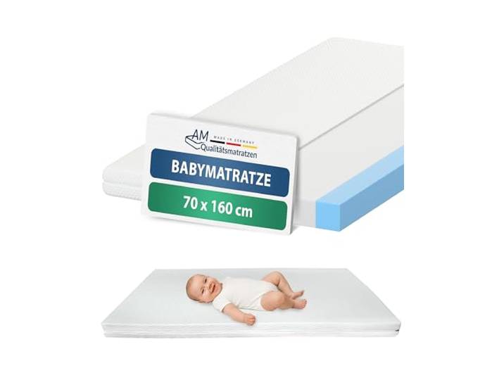 DormiGood Baby Matratze 70x160 Kinderbett - Made in Germany - Kindermatratze 70x160 bis 5 Jahre geeignet - Hochwertiger und geprüfter Komfortschaum mit Trittkanten - Bezug waschbar & abnehmbar