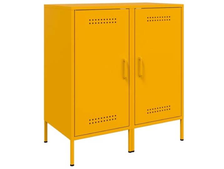 Roanoer Sideboard 2er Set Senfgelb 36x39x79 cm Metall Schrank Industrie Kompakter Beistellschrank aus Metall mit 2 Fächern und verstellbaren Füßen für Wohnzimmer und Flur im Industrie Design.
