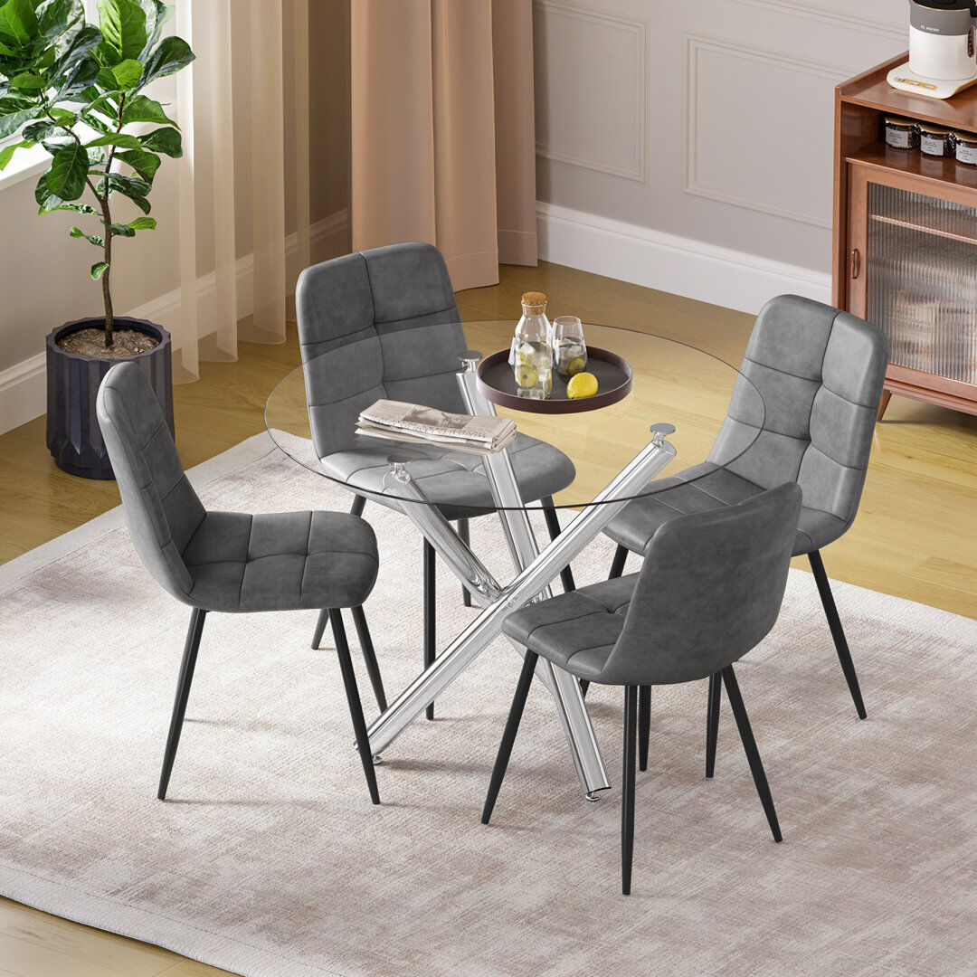 Metro Canvar 4 -Person Glass Dining Set Silver/Grey 4