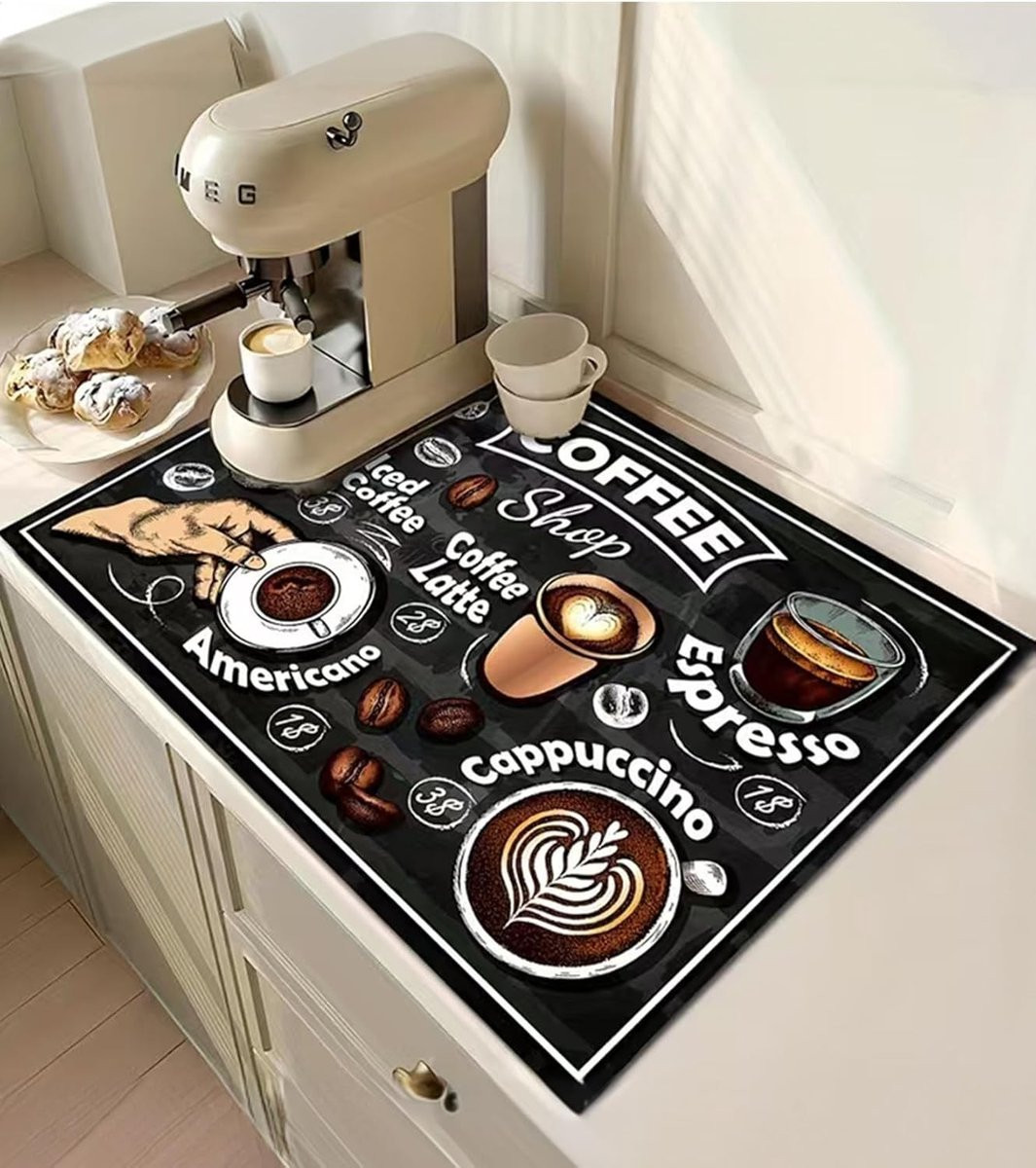 Absorberende en sneldrogende droogmat voor koffiezetapparaten, zwart, ideaal voor keuken en kantoor
