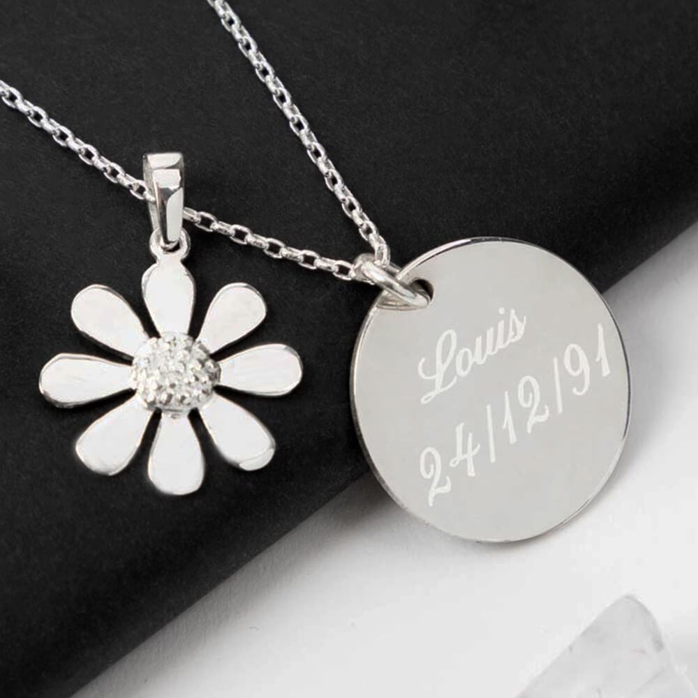 Ocadeau Collier marguerite gravé