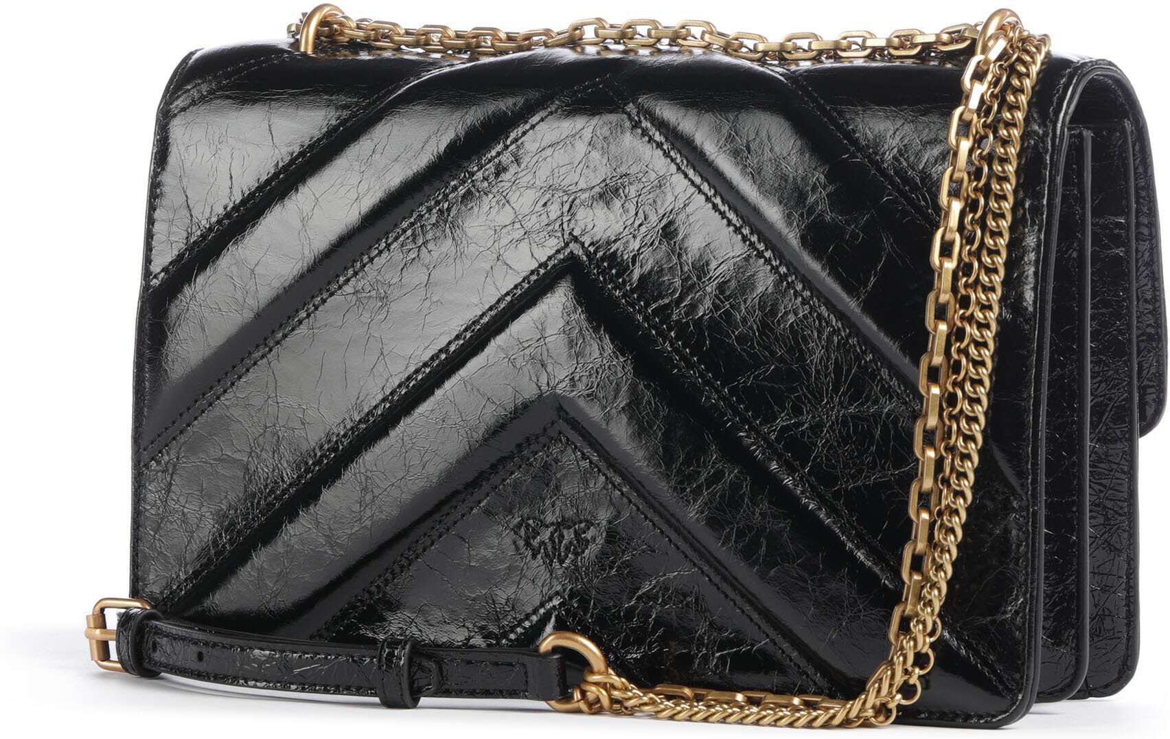 Pinko Love One Classic Schultertasche aus Leder, schwarz
