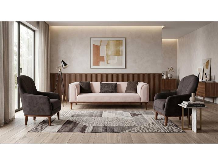 Xlmoebel Polstergarnitur Beige-graues Sofa-Set Sofas stilvolle Stoffsofas Wohnzimmermöbel, (3-tlg., 3-2)