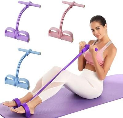 Uplifted Finds 6 Tube Resistance Band Fitness Rope With Pedal Puller For Yoga And Gym Exercises purple