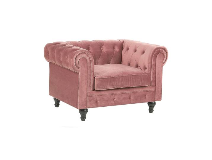 Fauteuil En Velours Rose Dossier À Points Diamant Style Classique Chesterfield