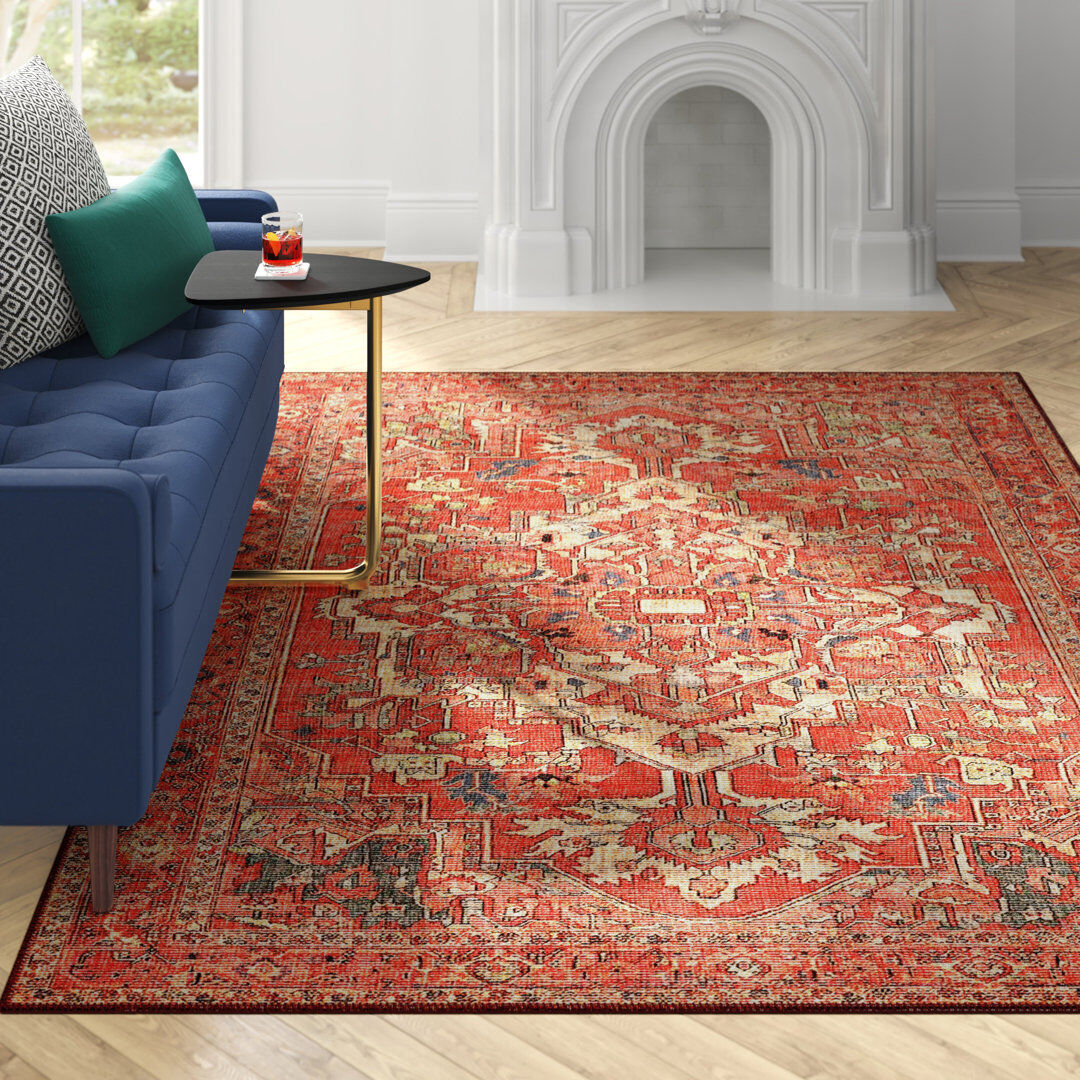 Mercury Thoms Rectangle Damask Area Rug Red Rectangle 160cm x 230cm