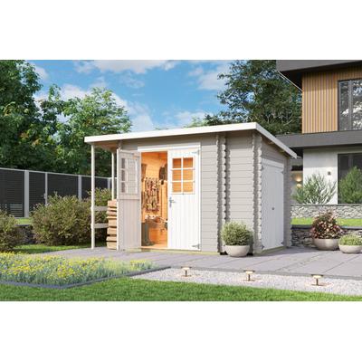 Gartenhaus NORDIC HOLZ "Vilano 3", grau (lichtgrau), ohne Fußboden, ohne Dacheindeckung, Massivholz, Gartenhäuser, Gartenhaus, mit 3 getrennten Bereiche