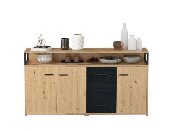 Buffet industriel à trois portes et trois tiroirs Commode Armoire de cuisine armoire polyvalente armoire de rangement-150*35*75.9 cm