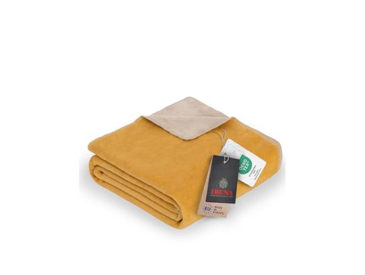 Ibena Dublin Kuscheldecke 150x200 cm gelb Natur - weicher Baumwollmix