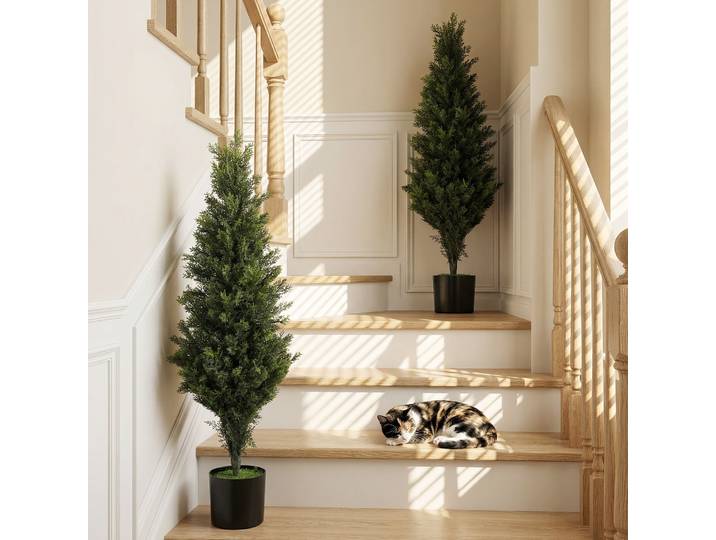 HOMCOM Ensemble 2 Cyprès Artificiels 90cm Pot Intérieur Extérieur