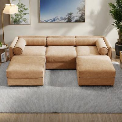 ZWYO HOSIMU "109"" U-Shaped 3-Seater Chenille Sofa with Ottoman and Hidden Storage(Cylindrical Backrest Design)"