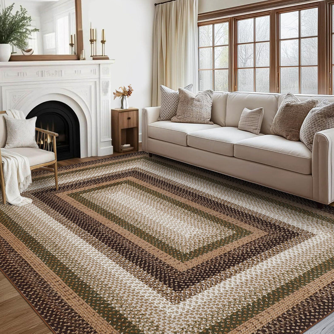 Brambly Cottage Striped Area Rug Green Rectangle 160 x 230 cm