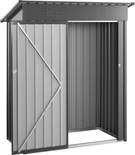 5 x 3 ft metallenes Gartenhaus, Außenlageraum mit schließbarem Tor und Ventilation, metallenes Schuppen mit schrägem Dach für Werkzeuge, Garten, Terrasse, Fahrrad, grau