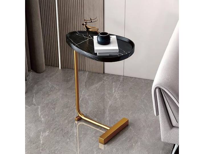 XCHtuerFY Beistelltisch, Moderner Beistelltisch mit Schiebefunktion aus weißem und goldenem(Black+Gold)