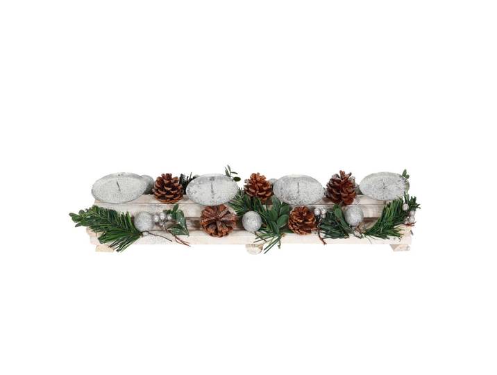 MCW Adventsgesteck Ohne Kerzen Weiß, Holz, Pappel, 18 cm, Dekoration, Weihnachtsdekoration, Adventskränze