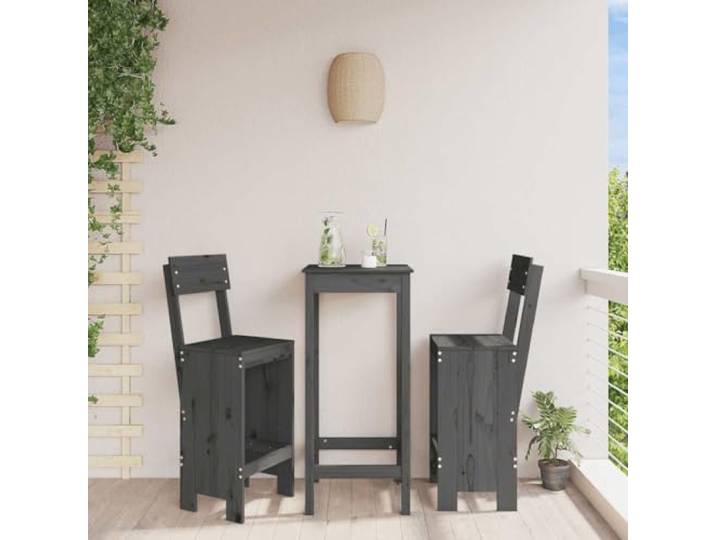Barhocker 2 Stk. Grau 40x48,5x115,5 cm Massivholz Kiefer mit Rückenlehne Massivholz Kiefer, 75 cm Sitzhöhe, für Terrasse und Balkon, mit Fußstütze, 110 kg Belastbarkeit