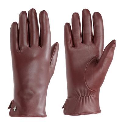 Lederhandschuhe PEARLWOOD "Meg", Damen, Gr. 6,5, burgundy, Schafsleder, unifarben, Handschuhe, dekorativer Rockstud - elastischer Bund - Seitenschlitz