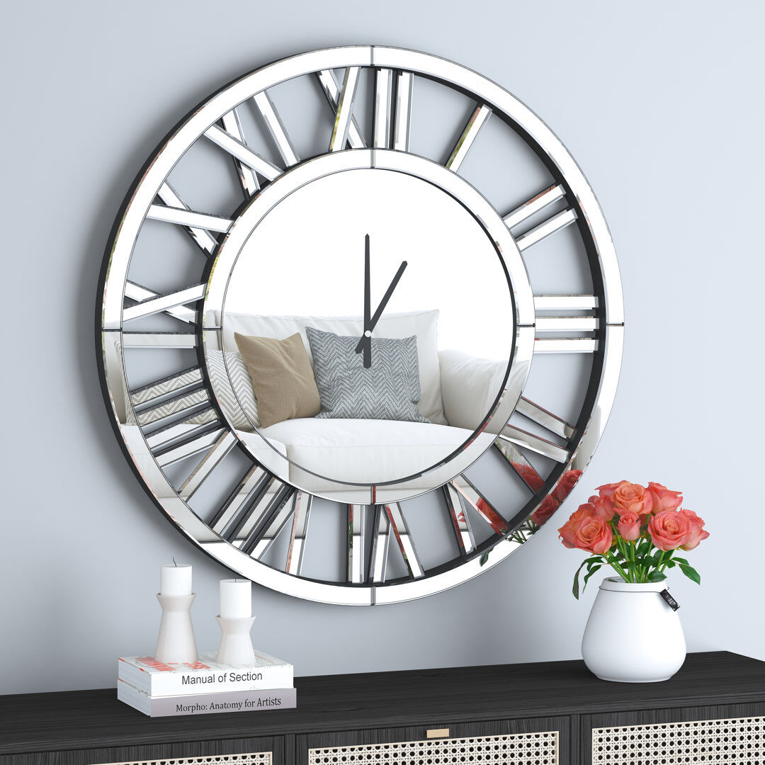 Blue Elephant Glass Analogue Wall Clock Silver 80cm H x 80cm W x 3.5cm D