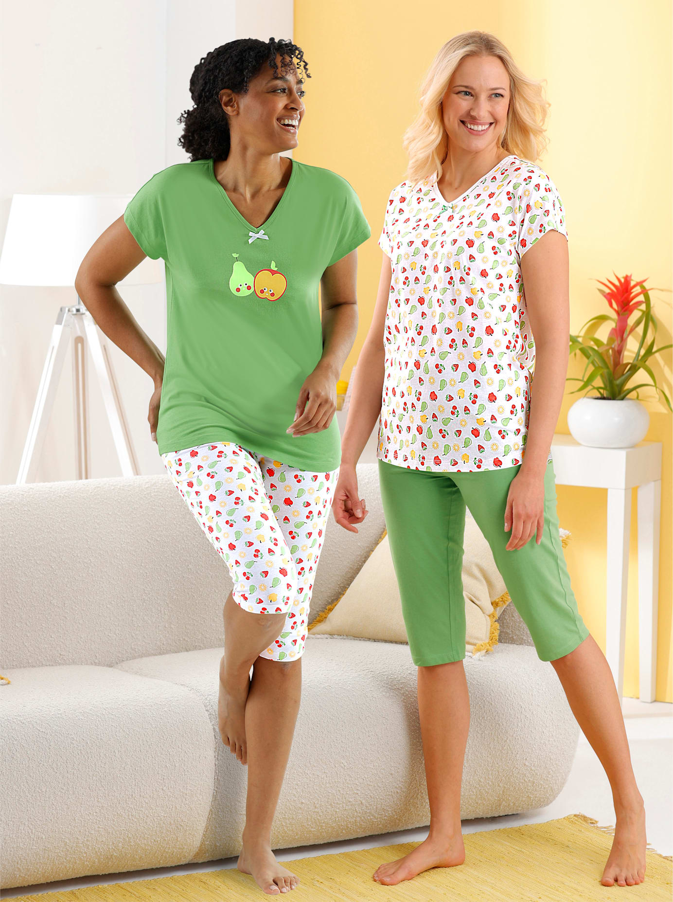 Shorty WÄSCHEPUR, Damen, Gr. 48/50, rot (apfel, weiß, bedruckt), 100% Baumwolle, Homewear-Sets Shorty apfel, weiß, bedruckt 48/50
