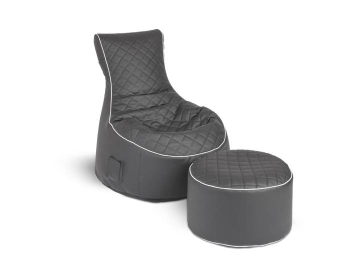 Pouf noir avec piqure sellerie et passepoil blanc 95x65x90