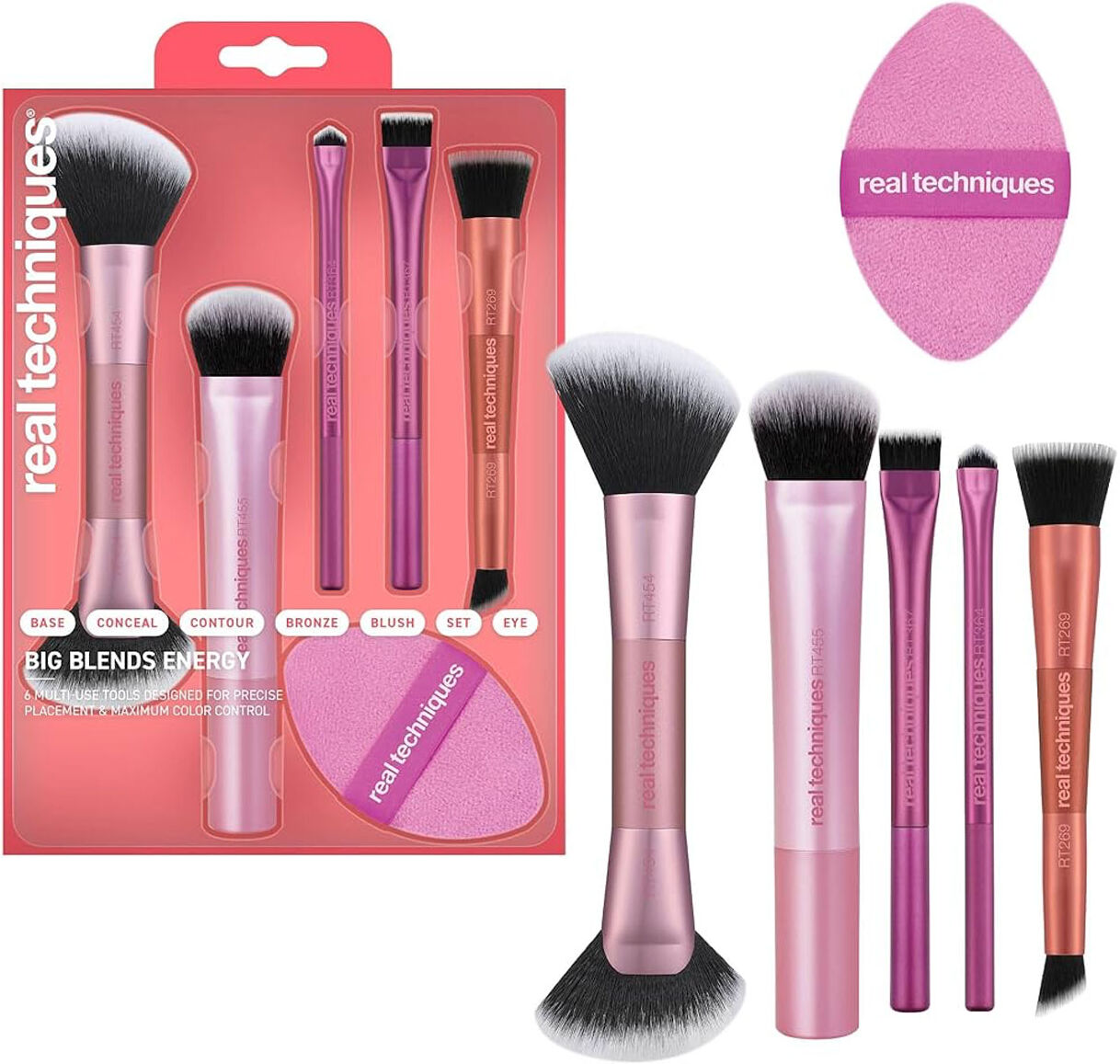 REAL TECHNIQUES Big Blends Energy Brush + Dual-Sided Puff Gift Set