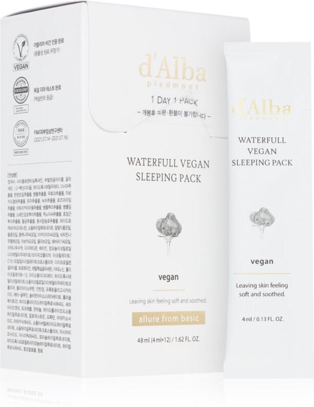 d'Alba Waterfull Vegan Sleeping Pack soothing hydrating mask night 4x12 ml