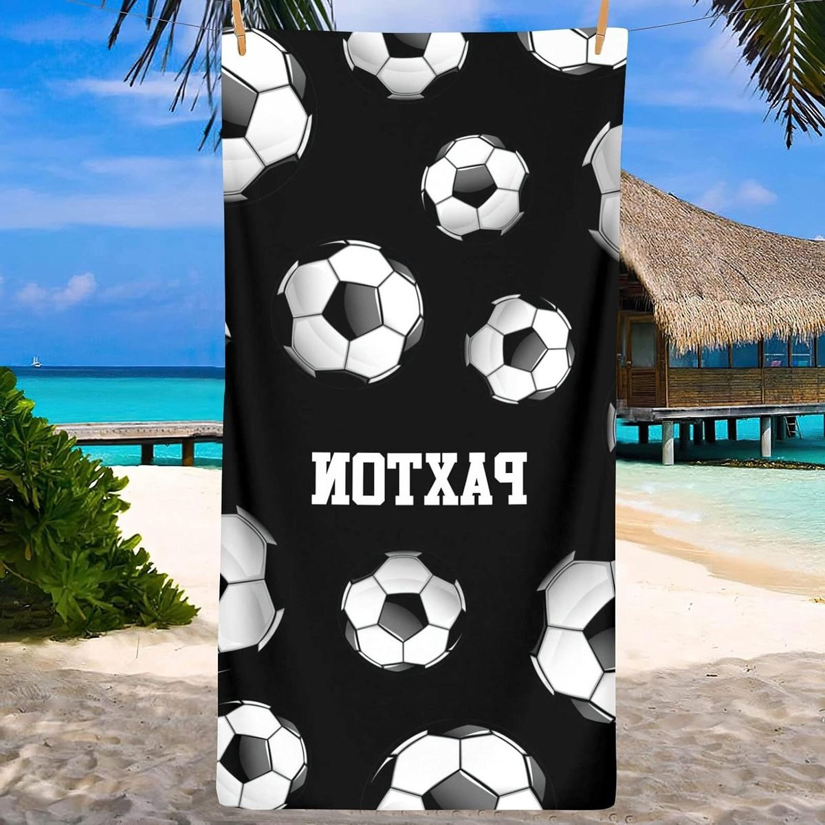 Gepersonaliseerd Voetbal Strandlaken met Geometrisch Patroon - Multicolor - B: 130 cm, D: 80 cm