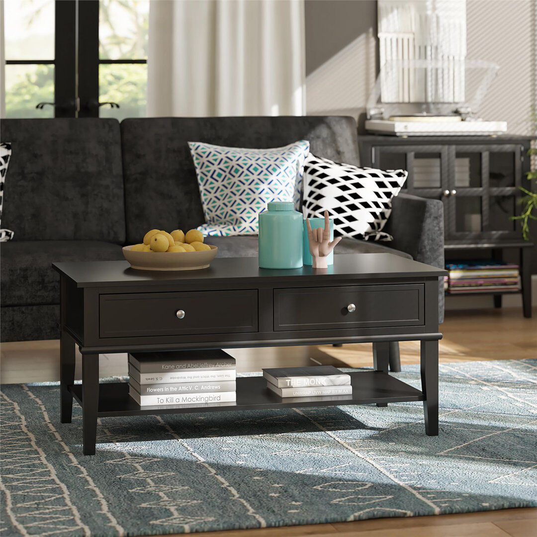 Fernleaf Clarice Four Leg Coffee Table with Storage Black 46.9cm H X 104cm W X 52.4cm D