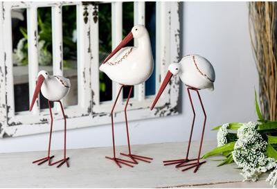 ARCILLA ELEMENTAL White Ceramic Bird Decorative Sculpture (Set of 3)