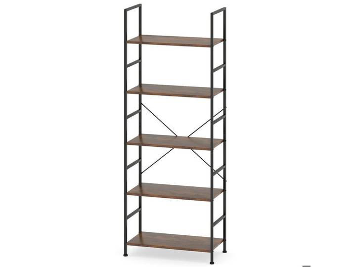 GIANTEX Bibliothèque à 5 Niveaux Style Industriel Cadre en Métal Étagère de Rangement pour Salon Chambre 60x30x160 cm Brun