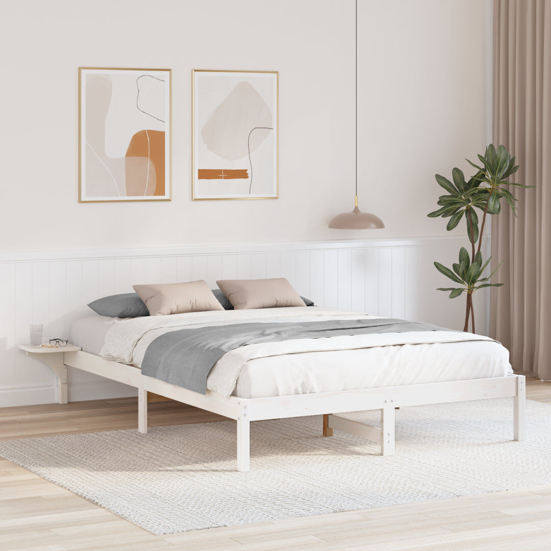 17 Stories Bed Frame Solid Pine Wood White Kingsize (5')