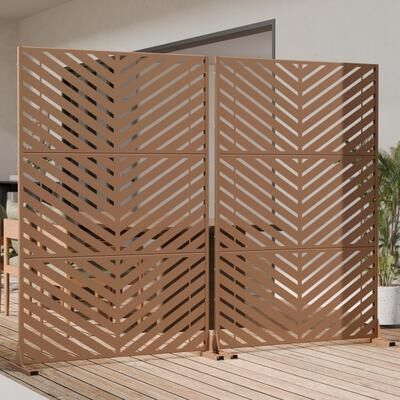 Lirago Outdoor Privacy Screen 2-Panel Chevron Metal Privacy Fence with Wind-Resistant Base Durable Decorative Divider
