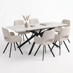 ESSTISCH-SET 1+6, ausziehbarer Tisch mit 6 Esszimmerstühlen
