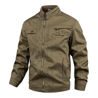 Herren Leichte Jacke Cargo-Jacke Freizeitjacke Urlaub Täglich Warm Tasche Herbst Winter Einfach Mode Klassisch Stehkragen Regulär Hellkaki Khaki Jacken