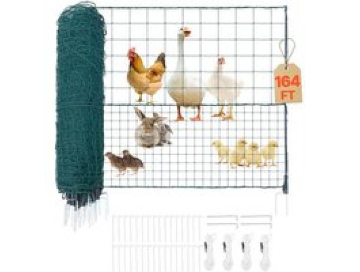 VEVOR Clôture Filet Mobile 50x1,05 m Filet de Clôture pour Chien en Plastique Temporaire pour Délimitation Poules, Plantes, Jardin, Cours Extérieures, avec Poteaux, Piquets à Double Pointe, Haubans