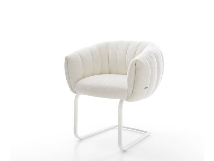 Freischwinger Jada-Flex Bouclé Soft Beige Freischwinger flach Weiß Taschenfederkern, Esszimmerstühle