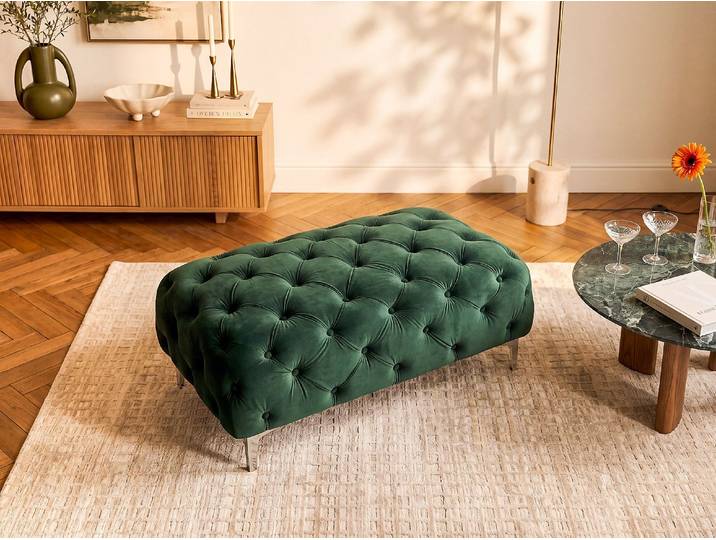 Chesterfield-Hocker - Samt - Grün - EDWINA