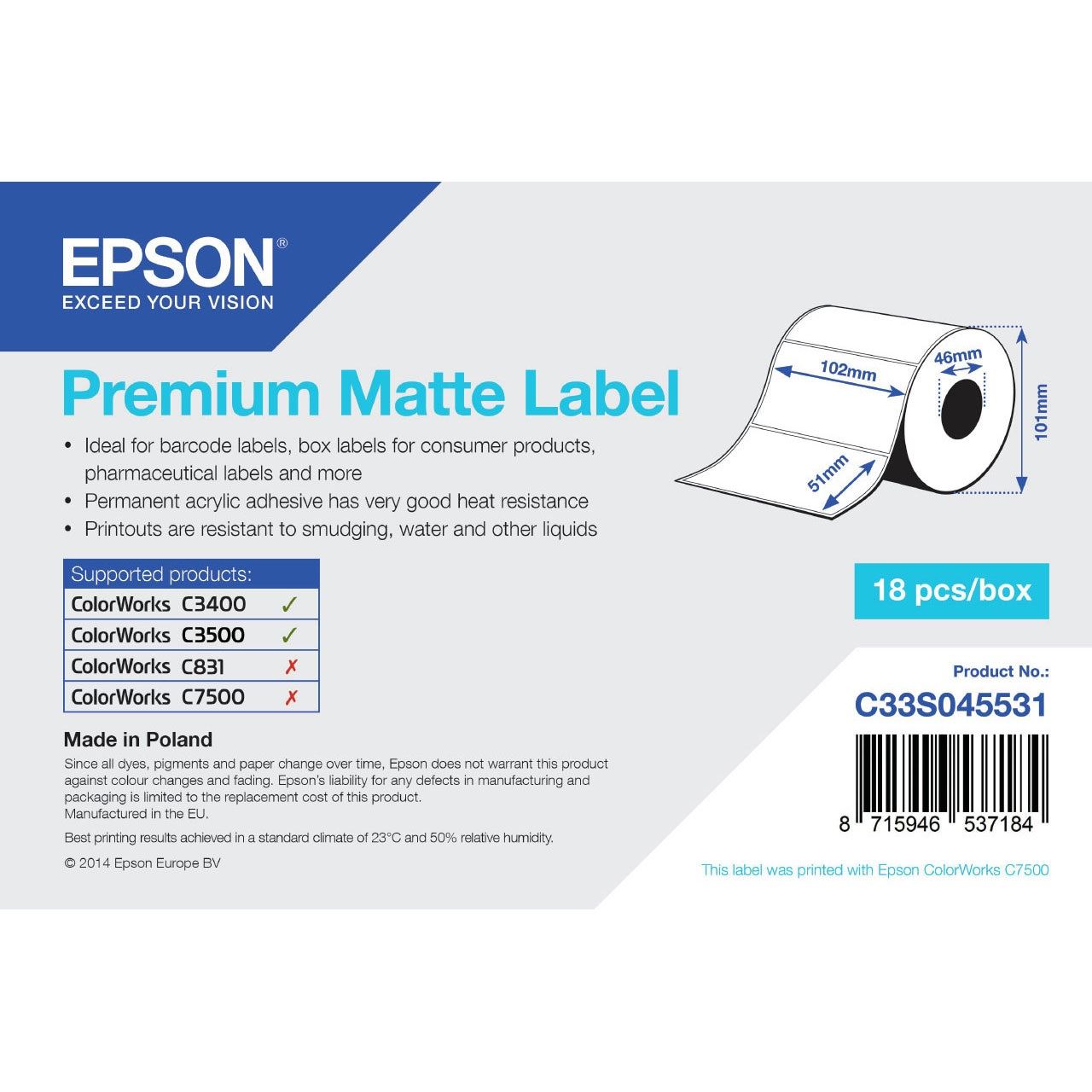 Epson 8574719 Premium Etikettenrolle 10.2x5.1 cm (650 Stück)