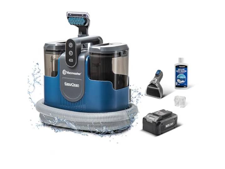 Vacmaster DSCB2401 Aspirateur Laveur Sans Fil - Nettoyeur de Tapis\, Moquettes\, Canapés\, Escaliers & Voitures - Puissance d'Aspiration 15KPa\, Lavage à Eau\, Décontamination 24V