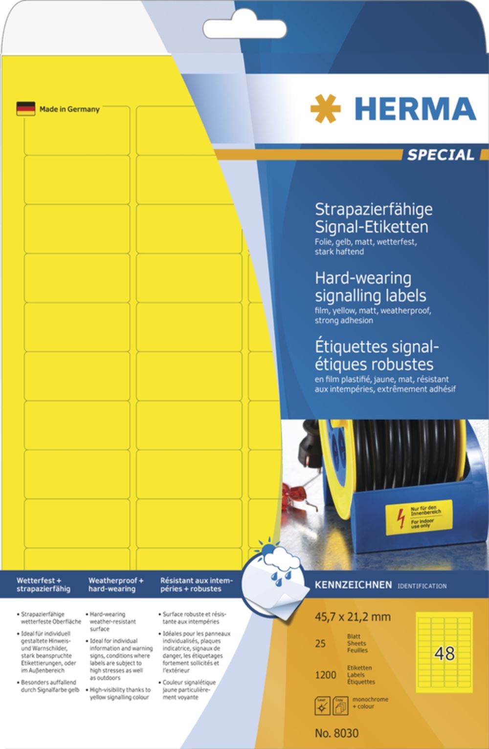 Herma 8030 strapazierfähig Signal-Schilder 4.57x2.12 cm (25 Blatt (1200 Etiketten))