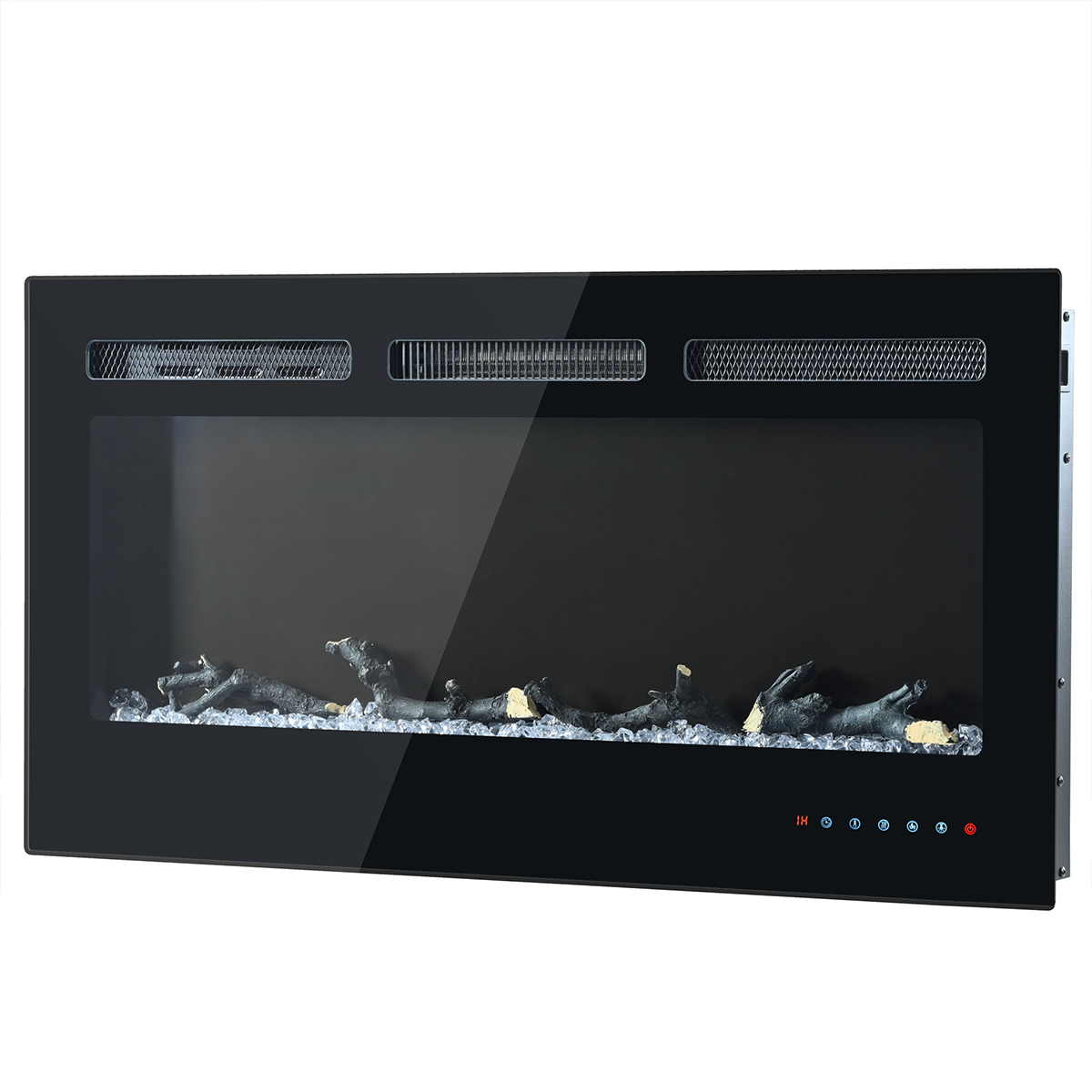 Elektrokamin Wand und Einbau mit Kristall- und Holzset Fernbedienung und Touchscreen-Einstellungen 12 einstellbare Flammenfarben verstellbarer